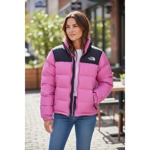 The North Face Puffer Jacket Pink Black Size XS Coat Retro Nuptse Goose Down